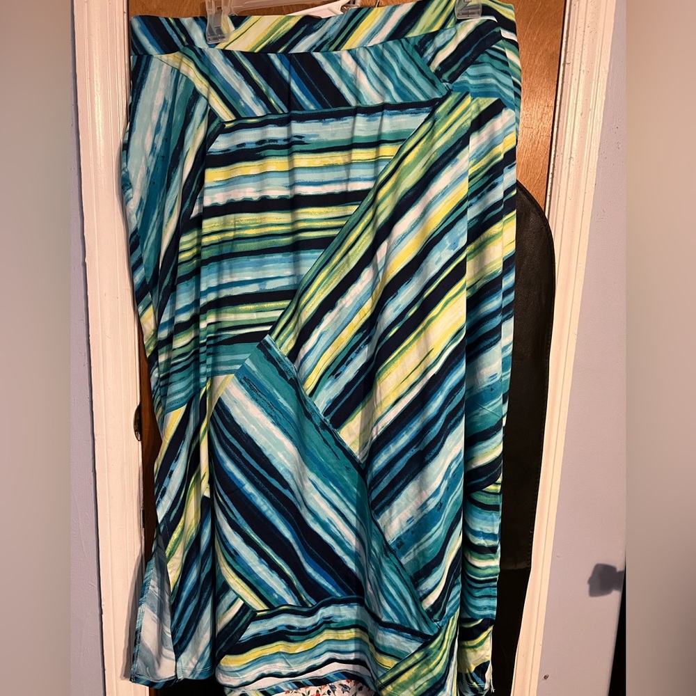 Blues, green, yellow and white skirt.